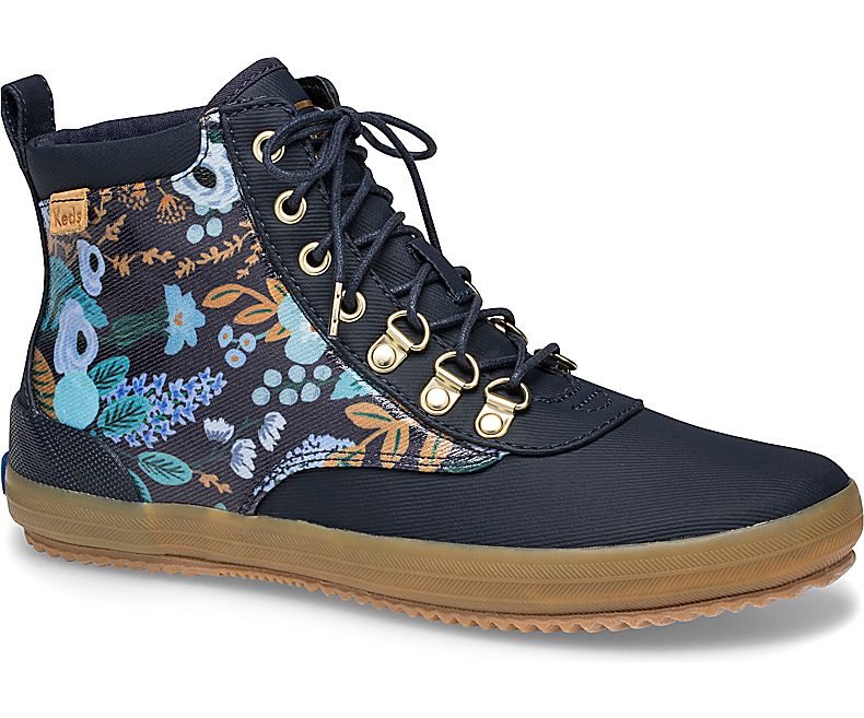 Keds Women's X Rifle Paper Co. Scout Water Navy Multicolor Lace Up Boots - XB7026319